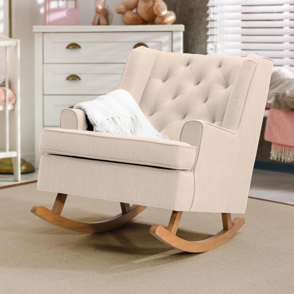 CorLiving Boston Beige Tufted Fabric Rocking Chair. Picture 6