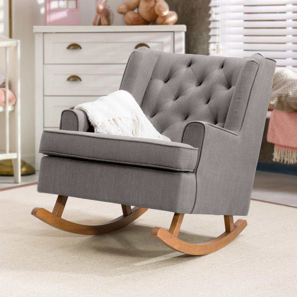 CorLiving Boston Light Grey Tufted Fabric Rocking Chair. Picture 6