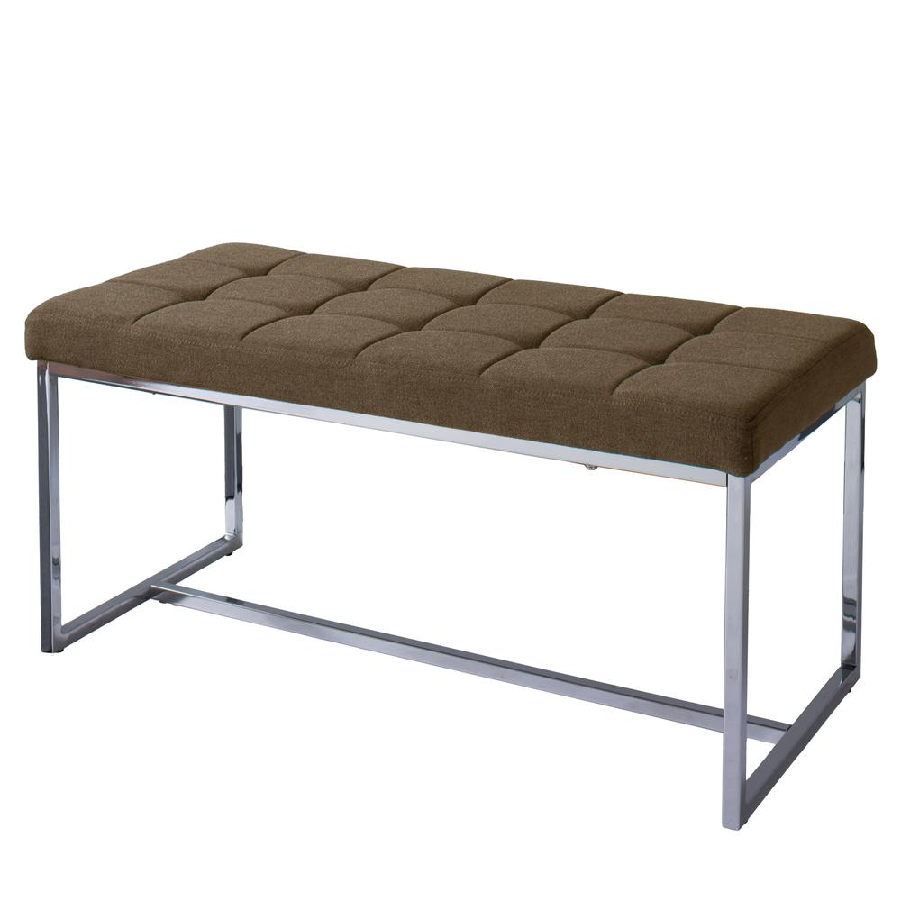 Huntington Modern Brown Fabric Wide Bench with Chrome Base. Picture 1