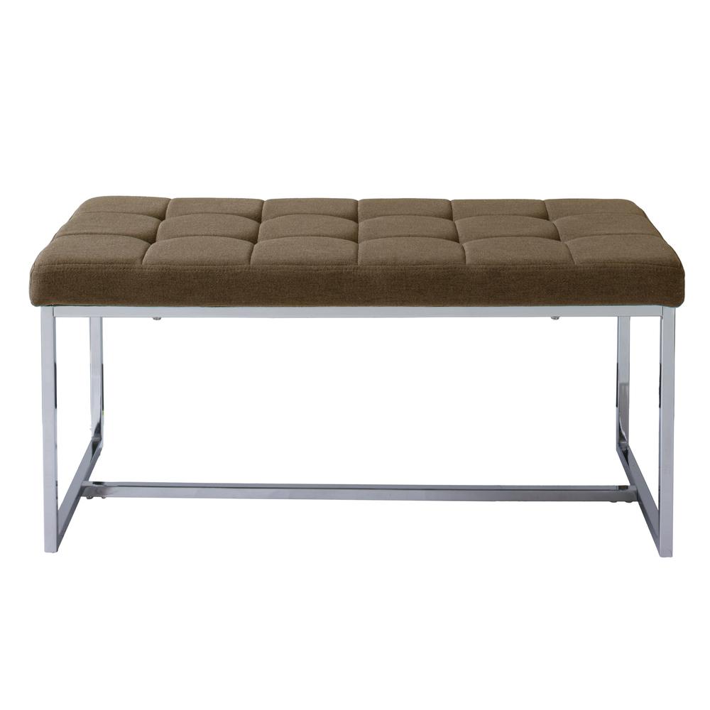Huntington Modern Brown Fabric Wide Bench with Chrome Base. Picture 2