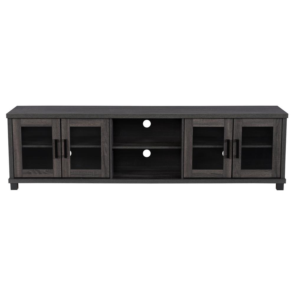 CorLiving Fremont Grey TV Bench with Glass Cabinets for TVs up to 95" Dark Grey. Picture 1