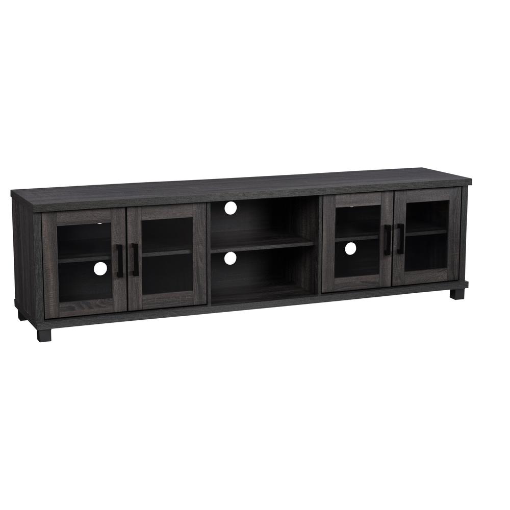CorLiving Fremont Grey TV Bench with Glass Cabinets for TVs up to 95" Dark Grey. Picture 2