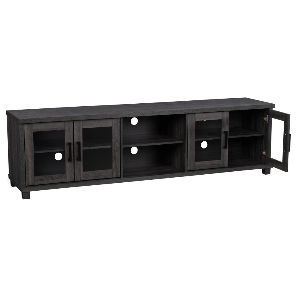 CorLiving Fremont Grey TV Bench with Glass Cabinets for TVs up to 95" Dark Grey. Picture 3