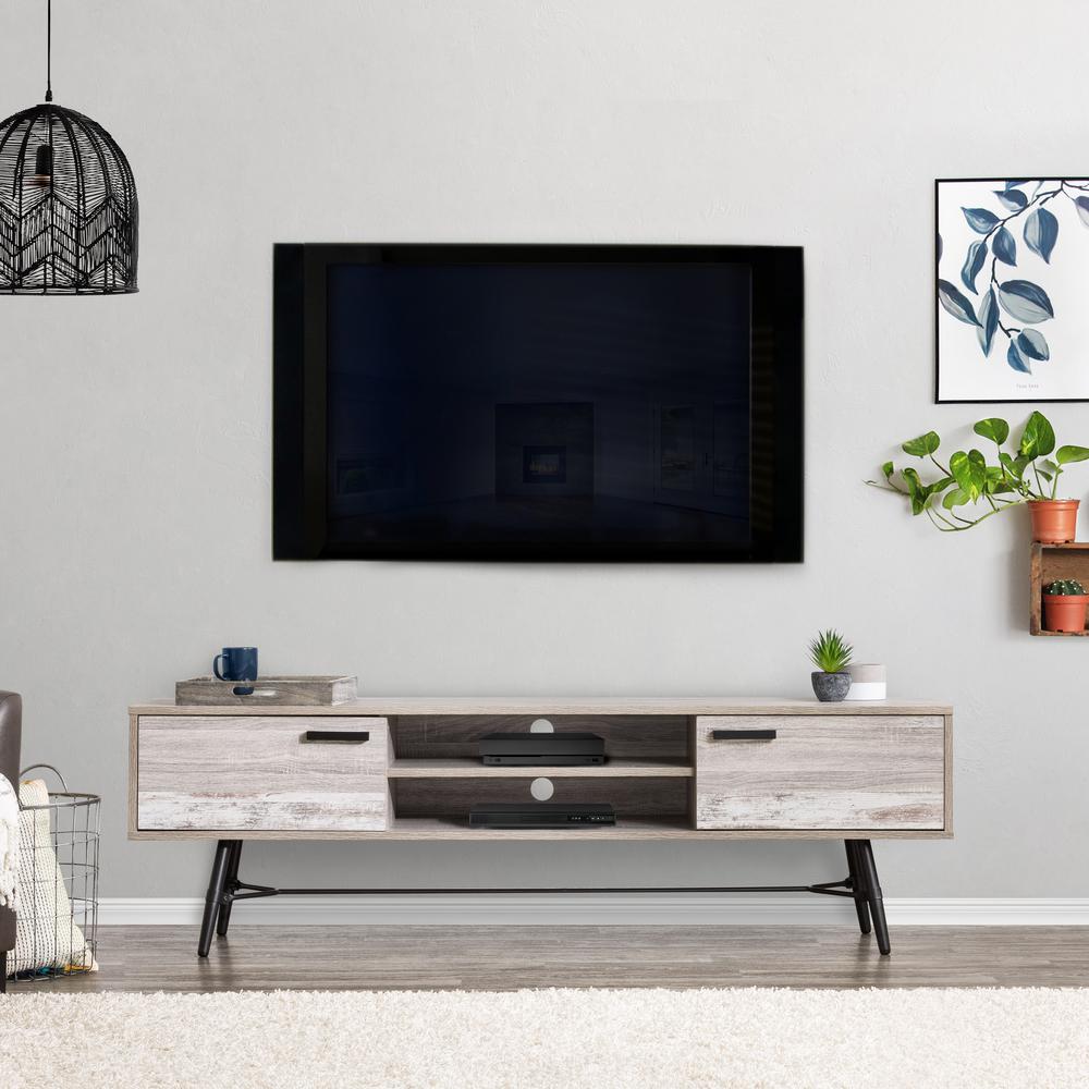 Distressed Light Grey with White Duotone TV Bench with Splayed Legs for TVs up to 80". Picture 6