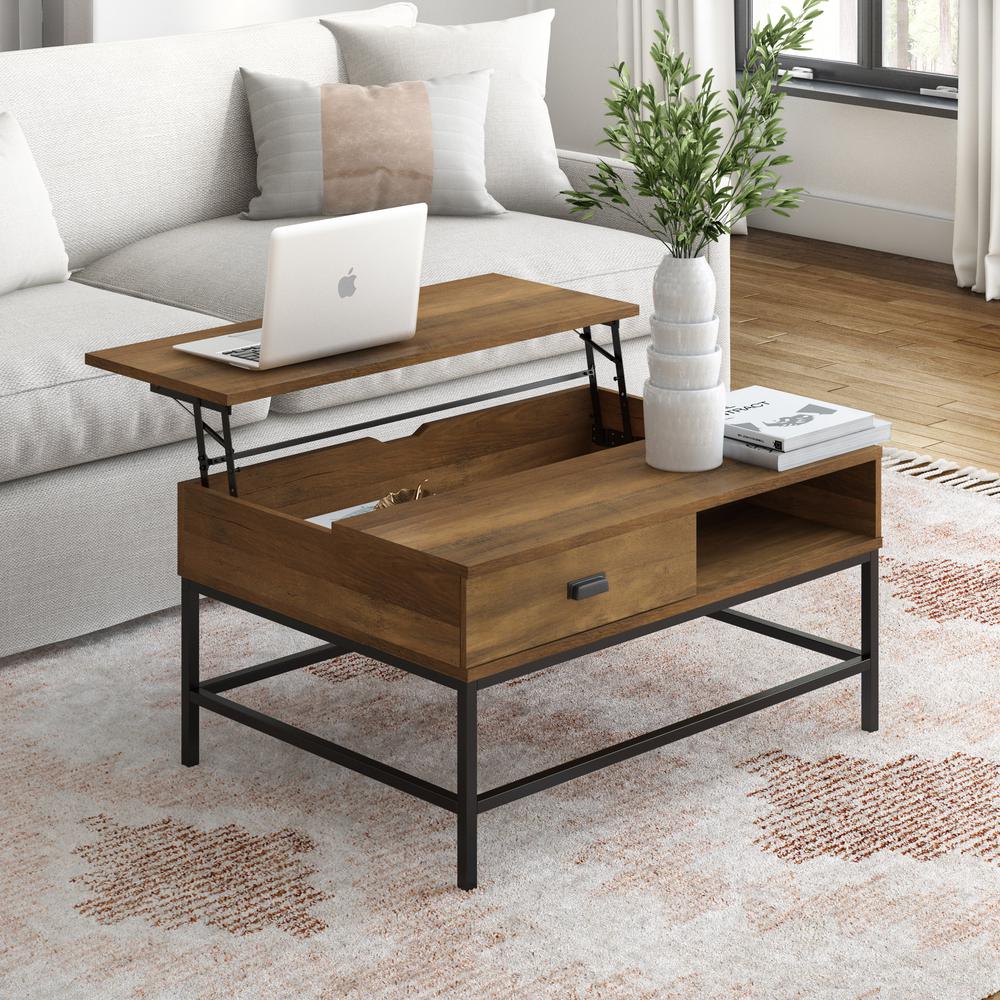 CorLiving Fort Worth Brown Wood Grain Finish Lift Top Coffee Table. Picture 2