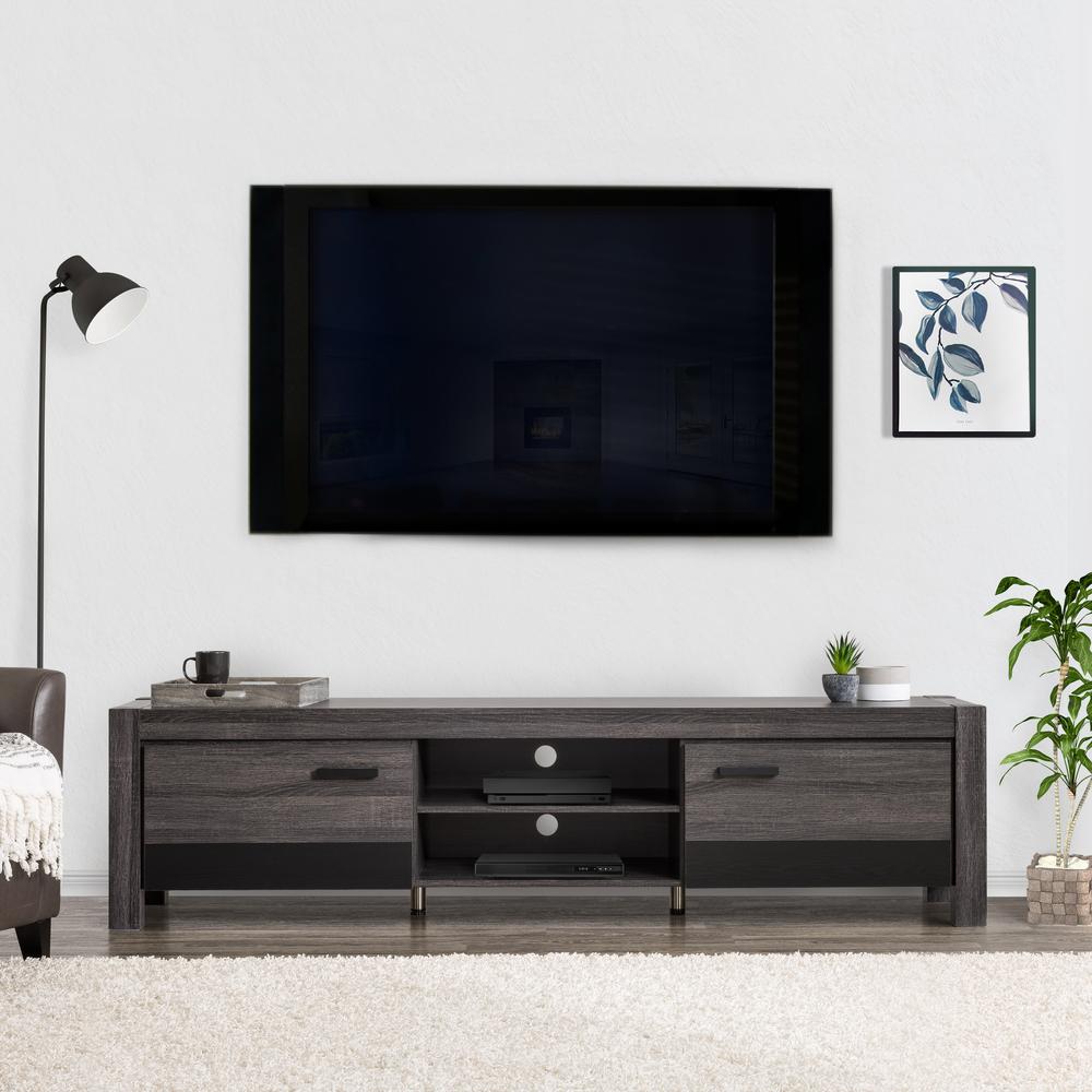 Distressed Carbon Grey with Black Duotone Chunky TV Bench for TVs up to 90". Picture 6