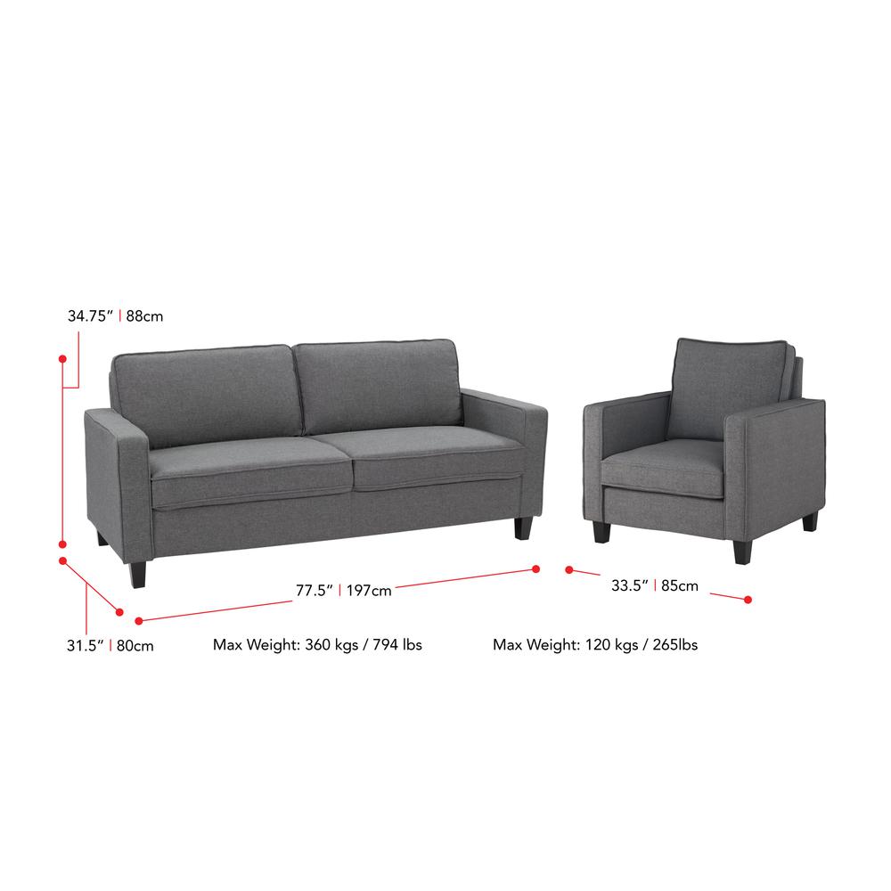 CorLiving Georgia Grey Fabric Three Seater Sofa and Chair Set - 2pcs. Picture 3