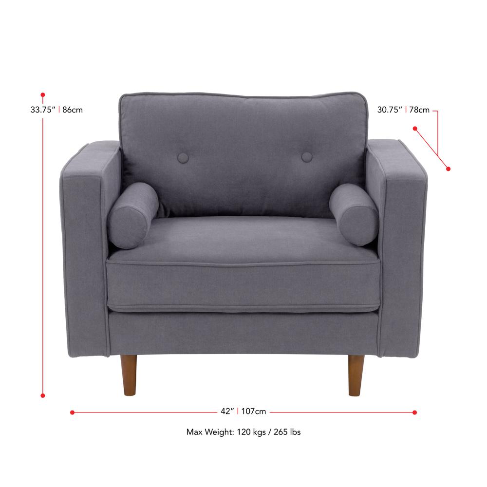 CorLiving Mulberry Fabric Upholstered Modern Accent Chair, Grey. Picture 7