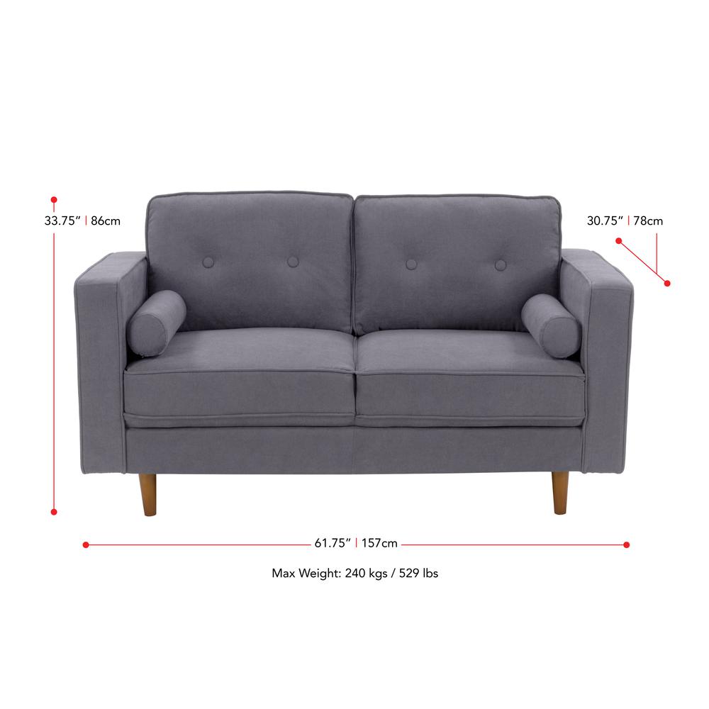 CorLiving Mulberry Fabric Upholstered Modern Loveseat, Grey. Picture 7