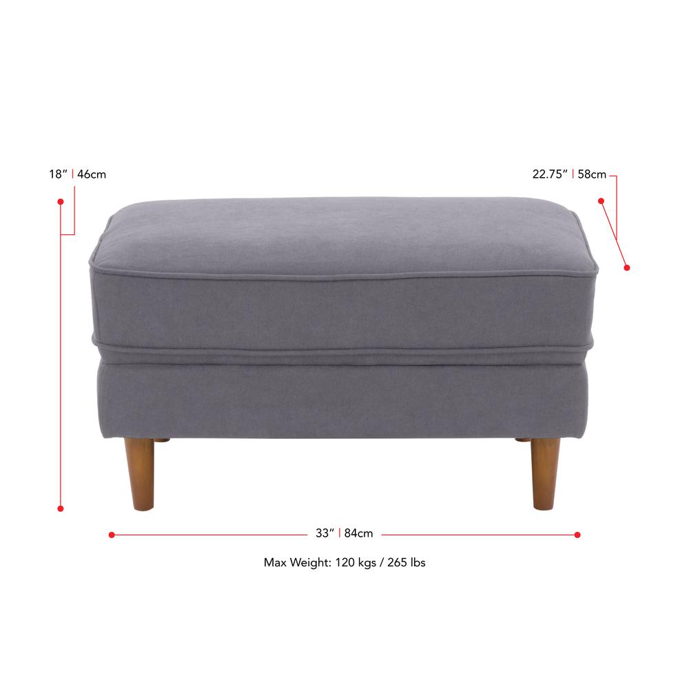 CorLiving Mulberry Fabric Upholstered Modern Ottoman, Grey. Picture 6