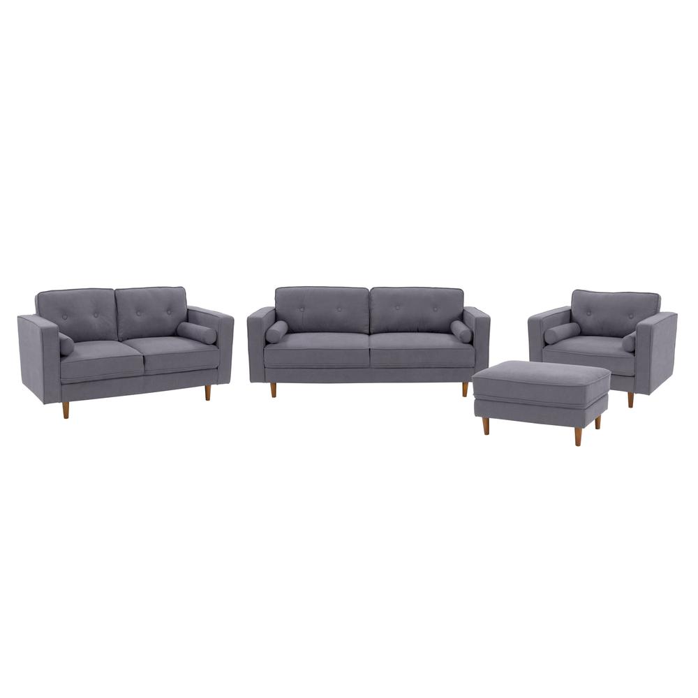 CorLiving Mulberry Fabric Upholstered Modern Sofa, Loveseat and Accent Chair Set, Grey -4pcs. Picture 1