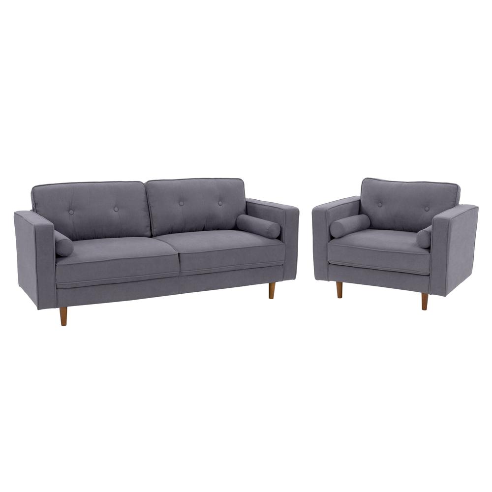 CorLiving Mulberry Fabric Upholstered Modern Chair and Sofa Set, Grey - 2pcs. Picture 1