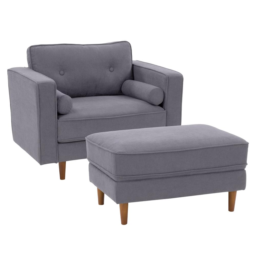 CorLiving Mulberry Fabric Upholstered Modern Accent Chair and Ottoman Set, Grey - 2pcs. Picture 1