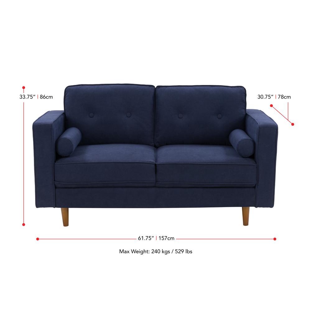 CorLiving Mulberry Fabric Upholstered Modern Loveseat, Navy Blue. Picture 7