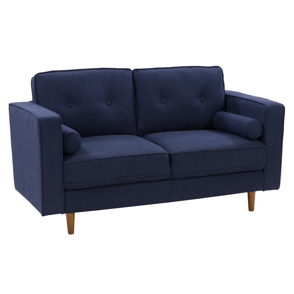 CorLiving Mulberry Fabric Upholstered Modern Loveseat, Navy Blue. Picture 3