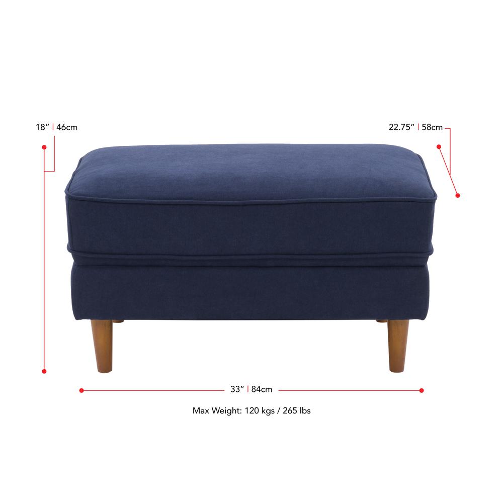 CorLiving Mulberry Fabric Upholstered Modern Ottoman, Navy Blue. Picture 6