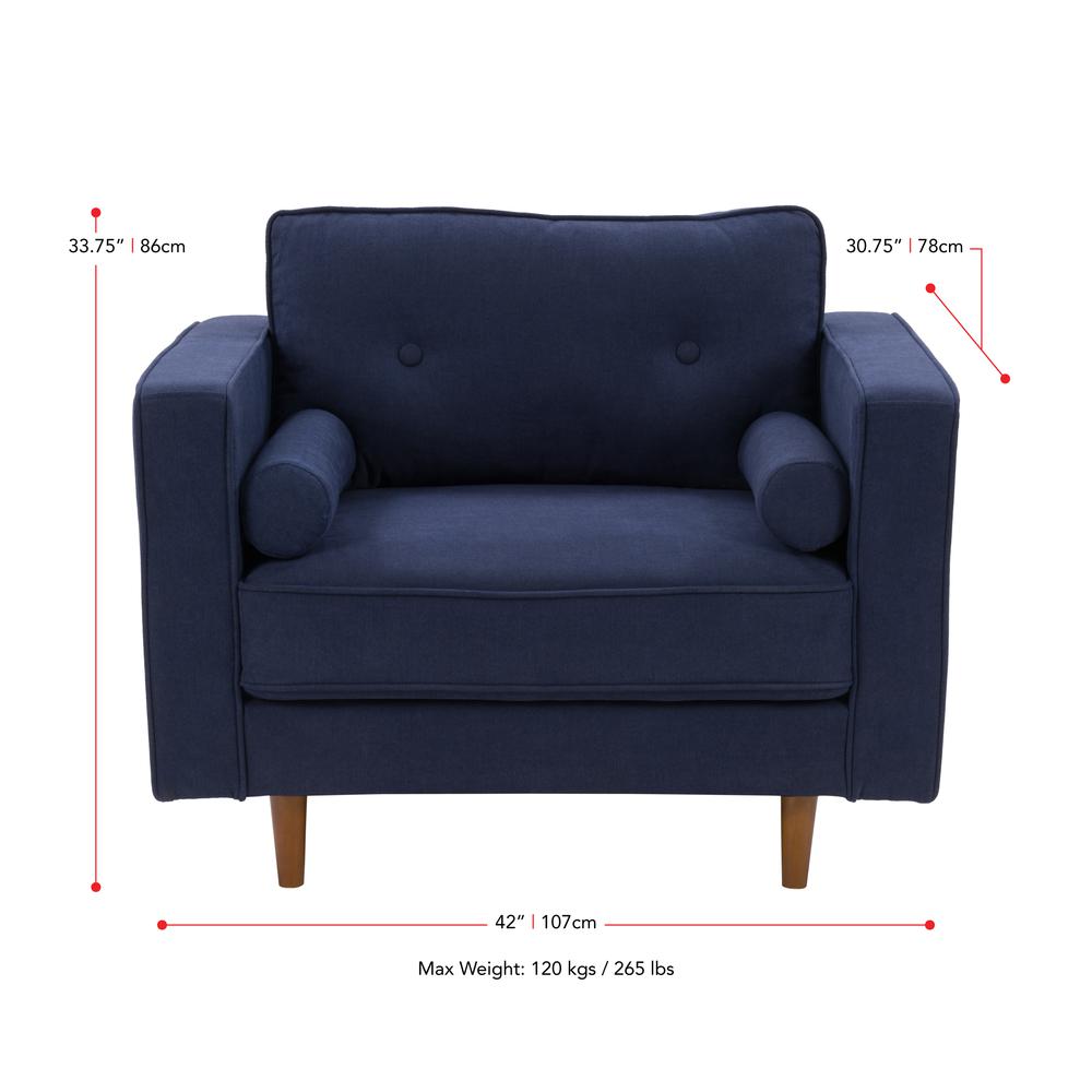 CorLiving Mulberry Fabric Upholstered Modern Sofa, Loveseat and Accent Chair Set, Navy Blue -4pcs. Picture 5