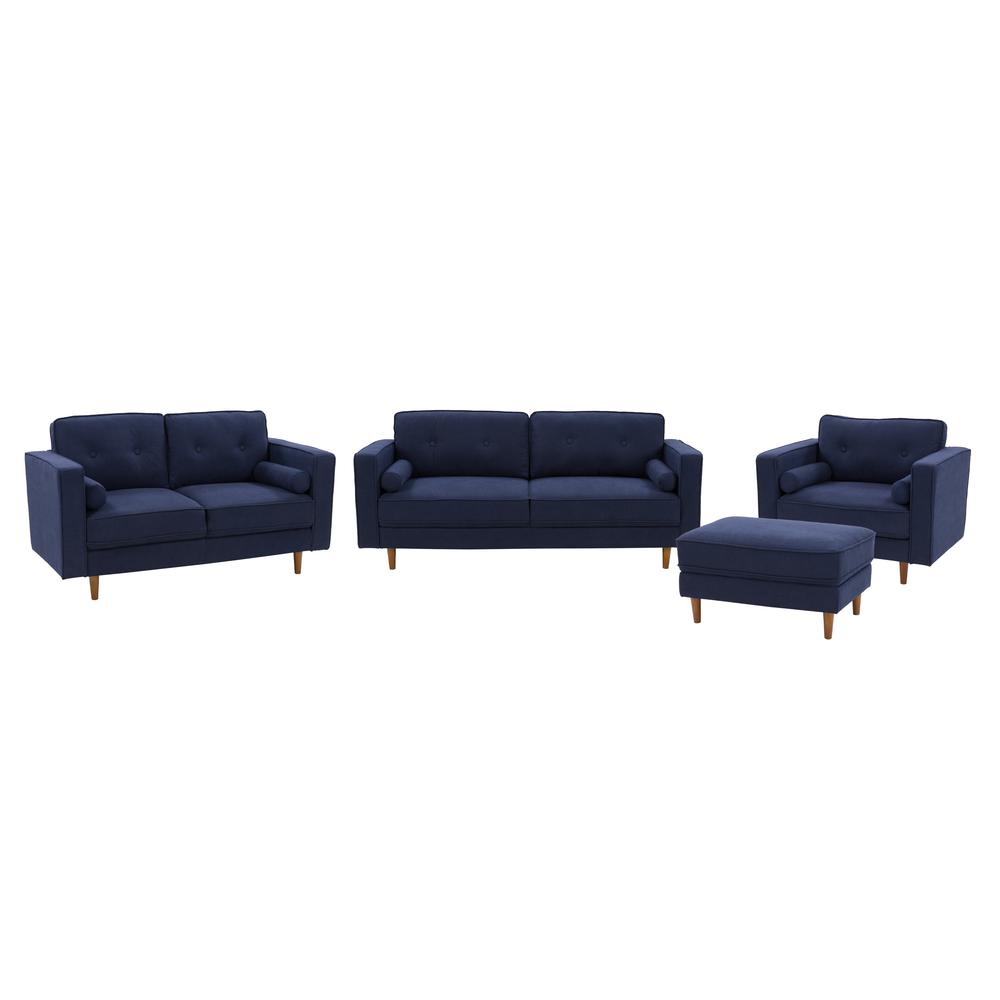 CorLiving Mulberry Fabric Upholstered Modern Sofa, Loveseat and Accent Chair Set, Navy Blue -4pcs. Picture 1