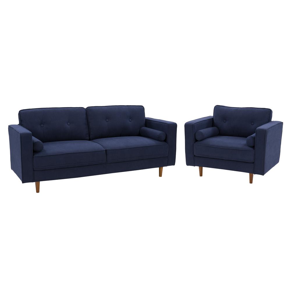 CorLiving Mulberry Fabric Upholstered Modern Chair and Sofa Set, Navy Blue - 2pcs. Picture 1