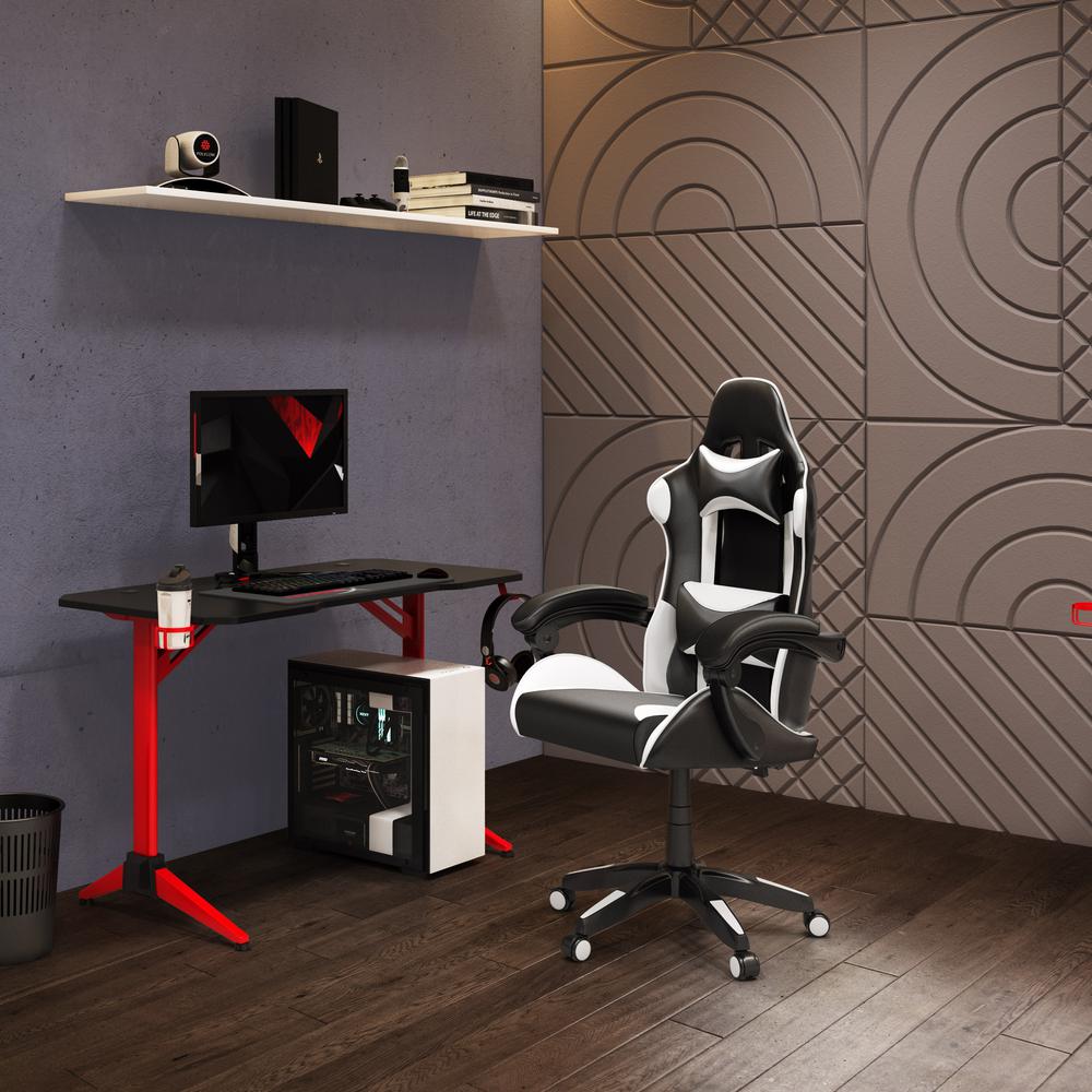 CorLiving Ravagers Gaming Chair in Black and White. Picture 2
