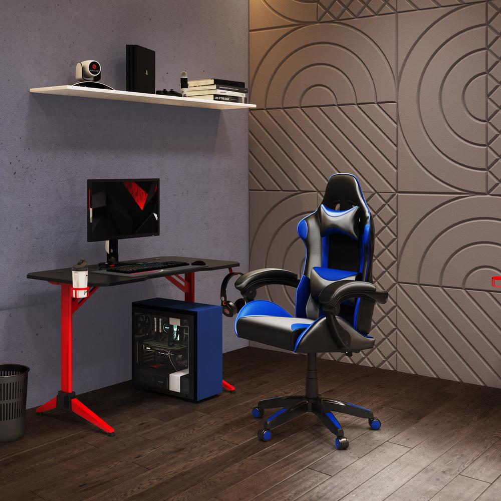 CorLiving Ravagers Gaming Chair in Black and Blue. Picture 2