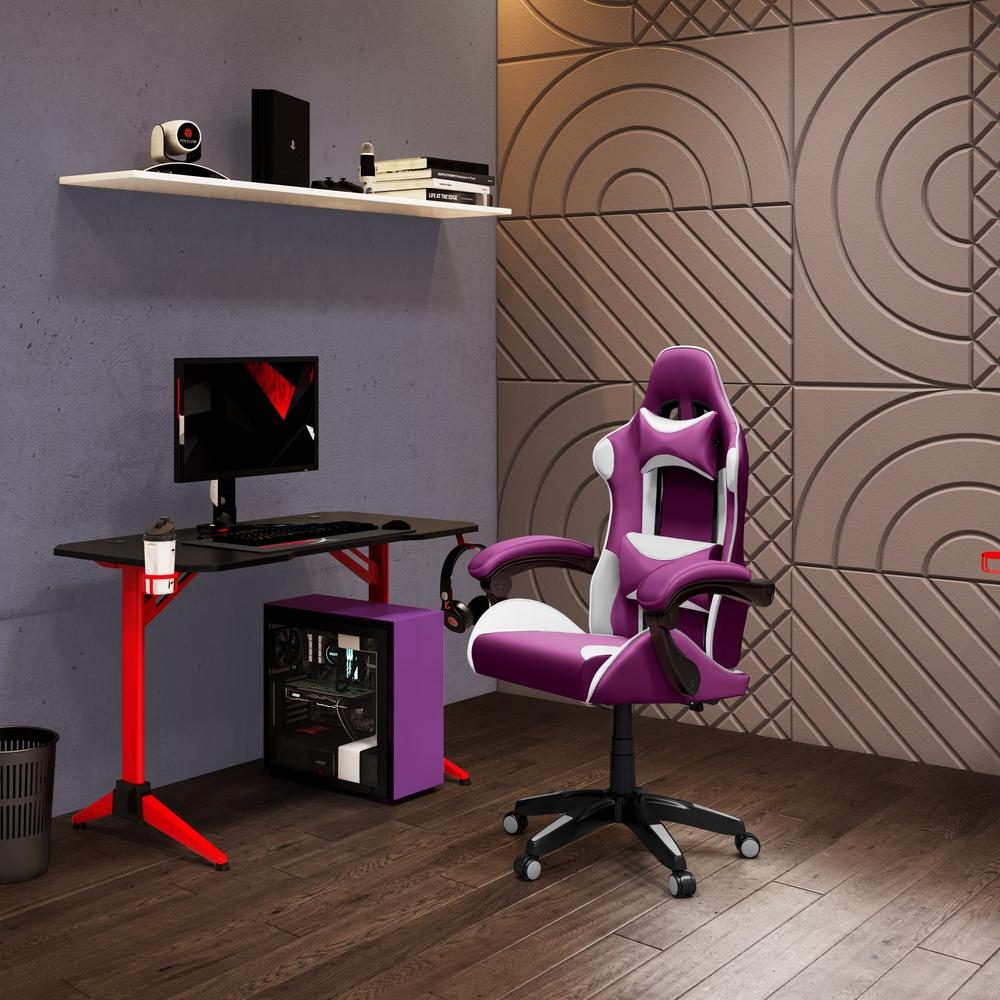CorLiving Ravagers Gaming Chair in Purple and White Purple. Picture 9