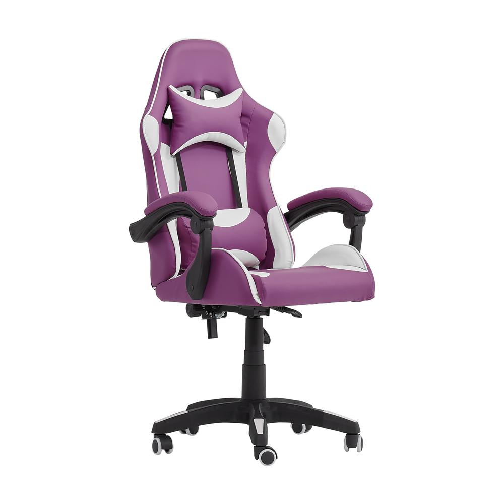 CorLiving Ravagers Gaming Chair in Purple and White Purple. Picture 4
