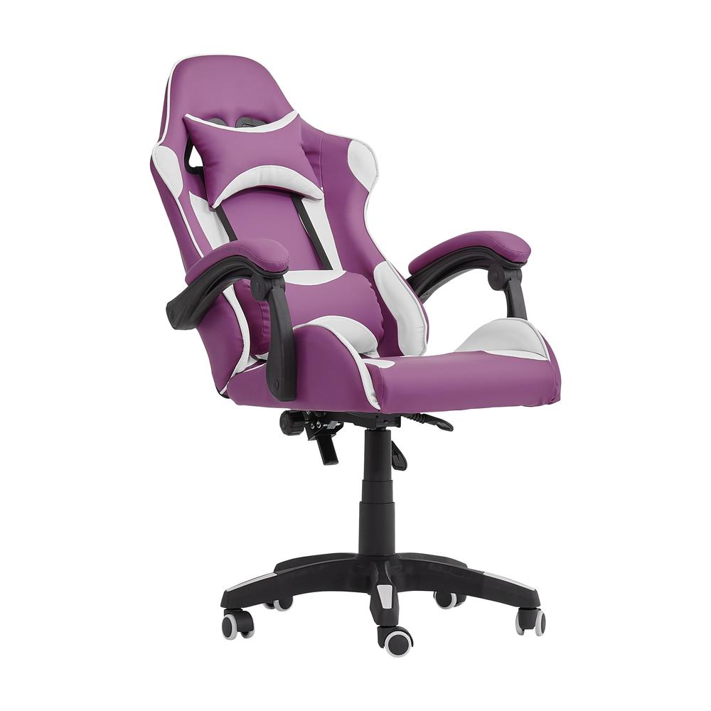 CorLiving Ravagers Gaming Chair in Purple and White Purple. Picture 5