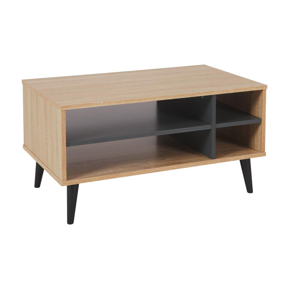 CorLiving Rectangle Coffee Table with Storage Light Wood. Picture 2