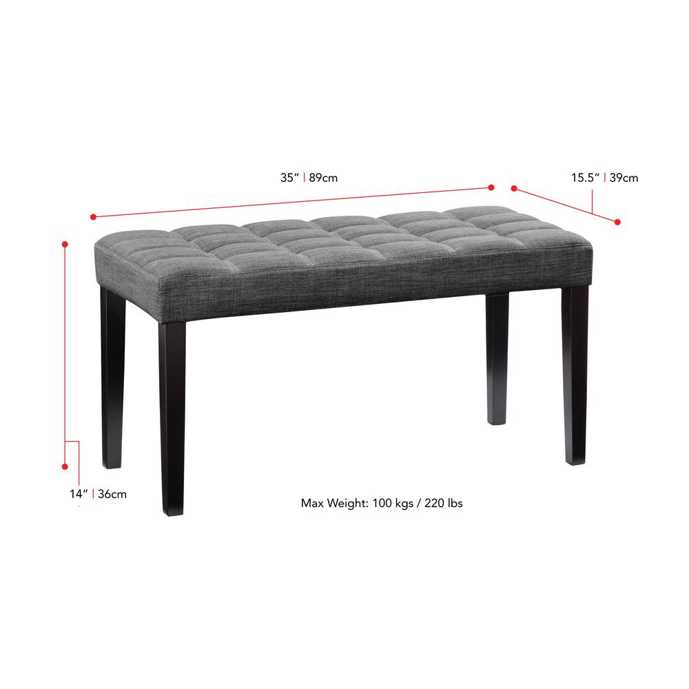 CorLiving California Fabric Tufted Bench, Dark Grey. Picture 6