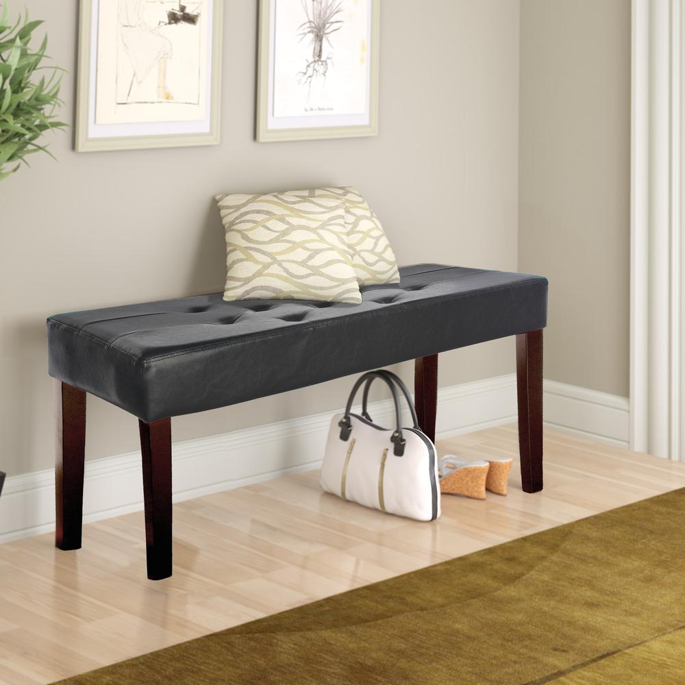 Fresno 12 Panel Bench in Black Leatherette. Picture 2
