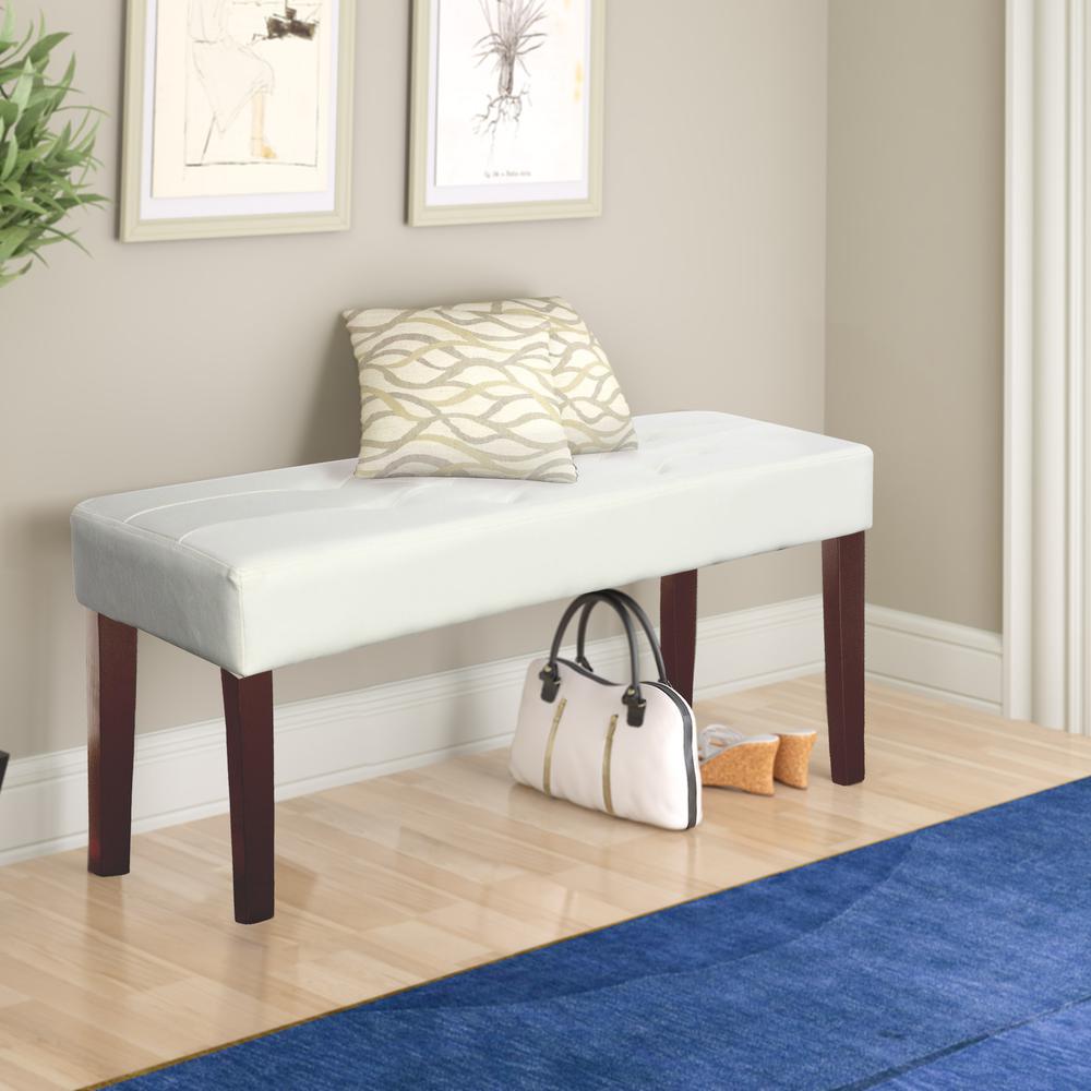 Fresno 12 Panel Bench in  White Leatherette. Picture 2
