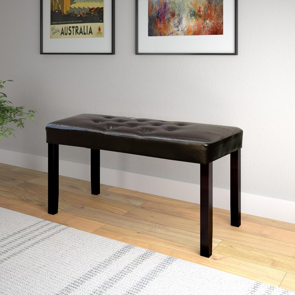 Fresno 12 Panel Bench in Brown Leatherette. Picture 2
