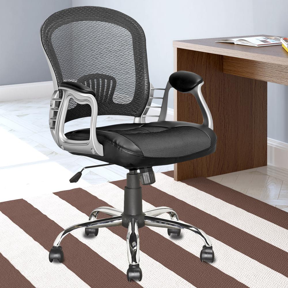 Workspace Office Chair in Black Leatherette and Mesh. Picture 2