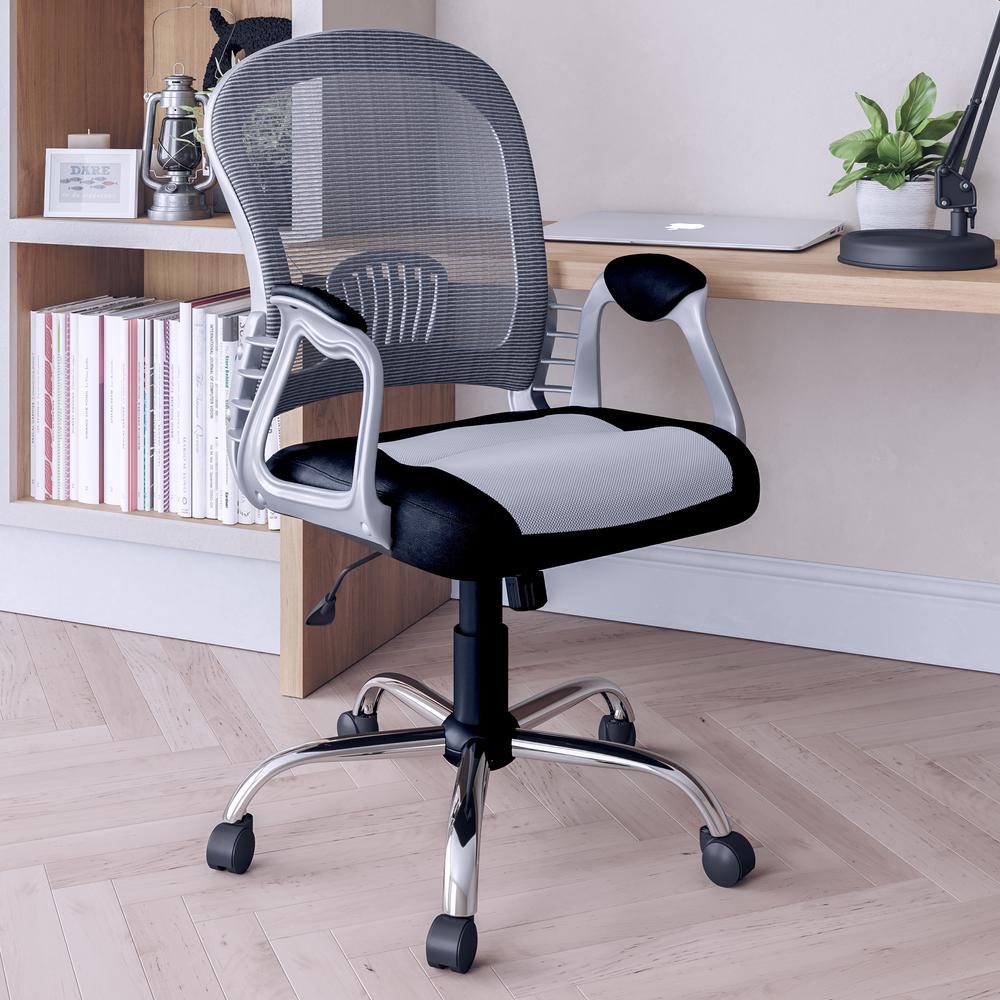 Workspace Office Chair in Black Leatherette and Grey Mesh. Picture 6