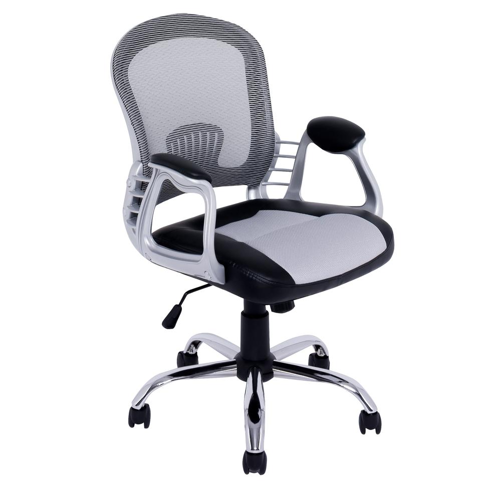 Workspace Office Chair in Black Leatherette and Grey Mesh. Picture 1