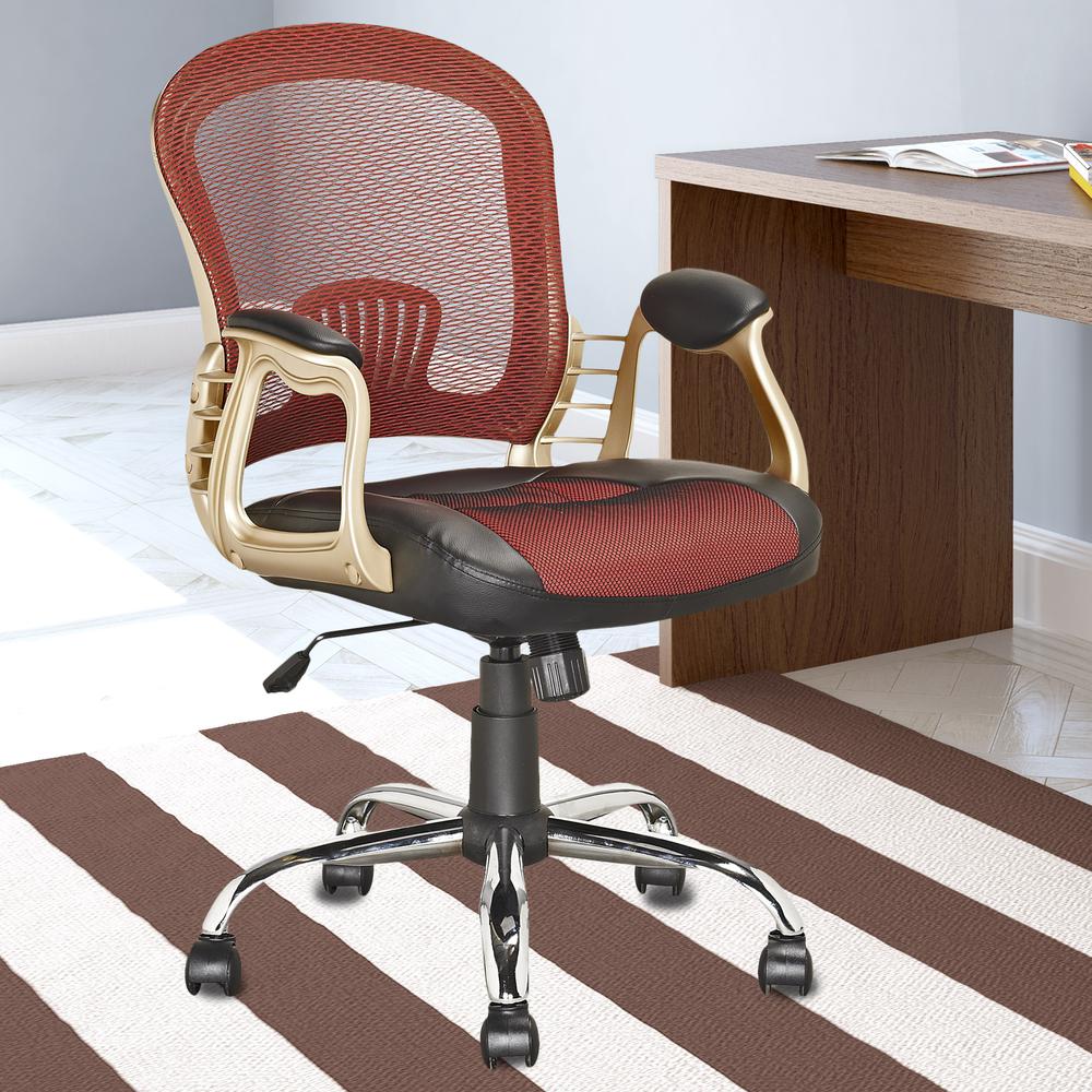 Workspace Office Chair in Black Leatherette and Red Mesh. Picture 2