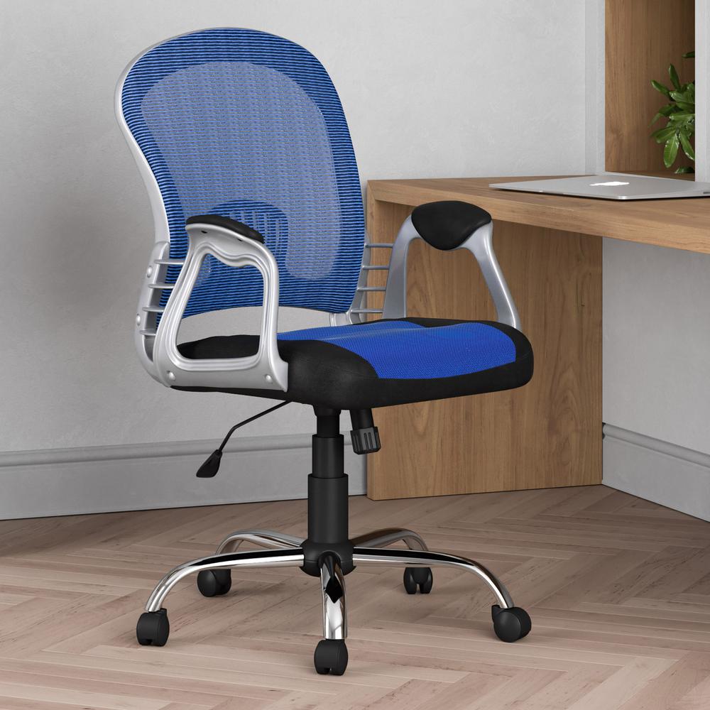 Workspace Office Chair in Black Leatherette and Blue Mesh. Picture 6