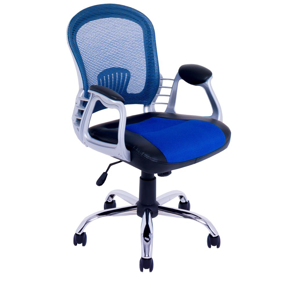 Workspace Office Chair in Black Leatherette and Blue Mesh. Picture 1