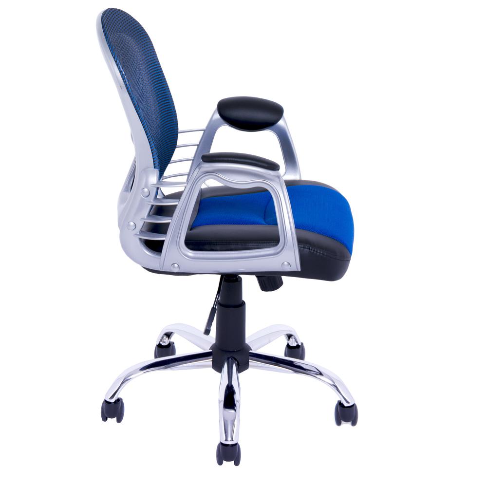 Workspace Office Chair in Black Leatherette and Blue Mesh. Picture 2