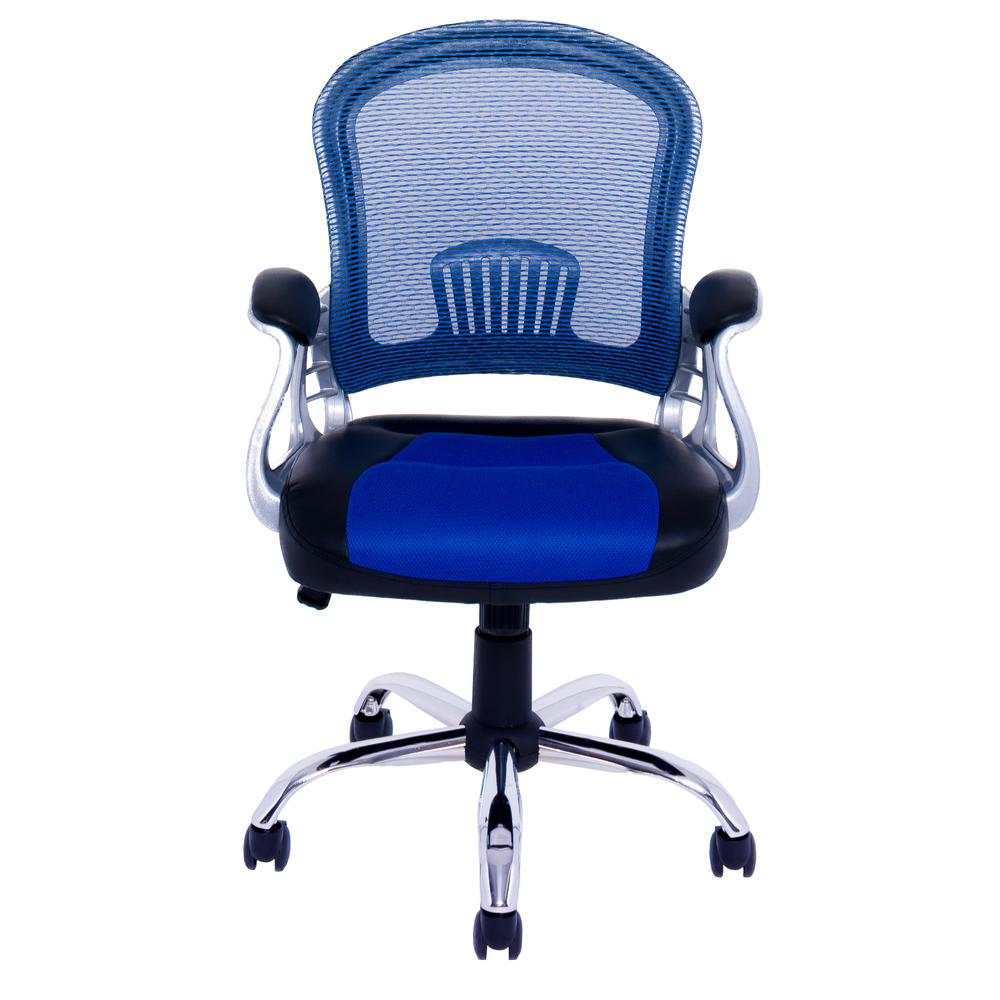 Workspace Office Chair in Black Leatherette and Blue Mesh. Picture 3