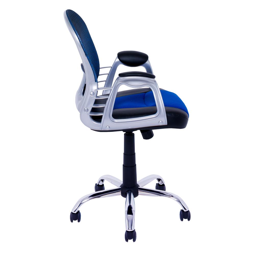 Workspace Office Chair in Black Leatherette and Blue Mesh. Picture 5