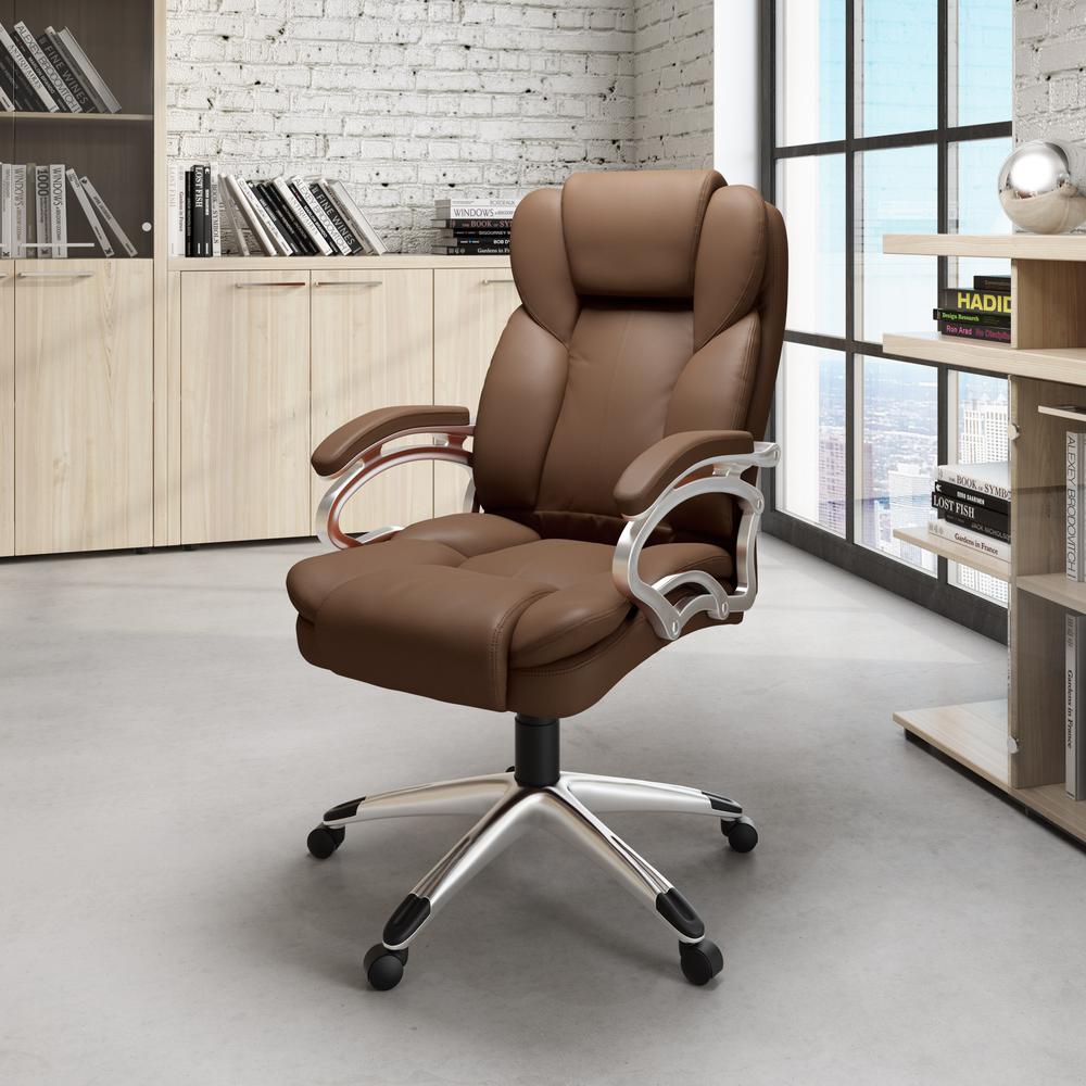 Executive Office Chair in Caramel Brown Leatherette. Picture 4