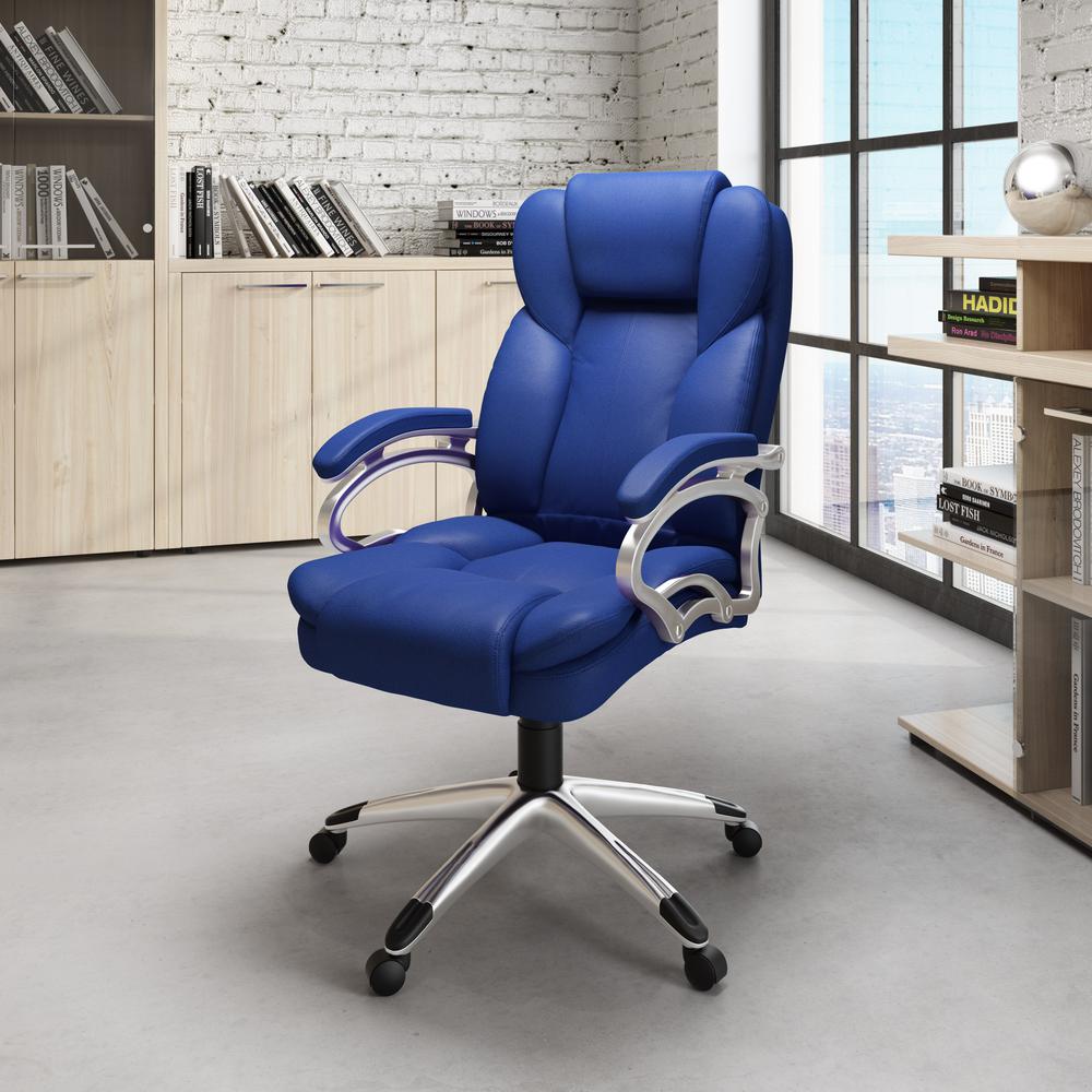 Executive Office Chair in Cobalt Blue Leatherette. Picture 4