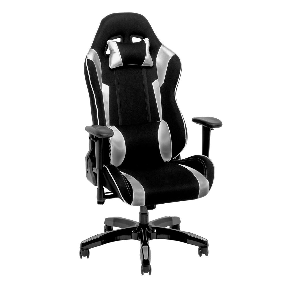 Black and Silver High Back Ergonomic Gaming Chair. The main picture.