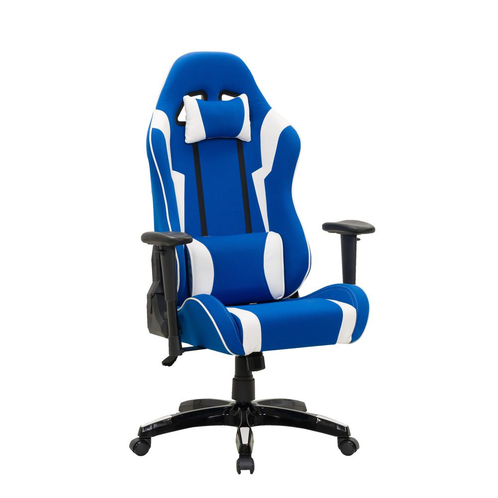 Blue and White High Back Ergonomic Gaming Chair. Picture 1