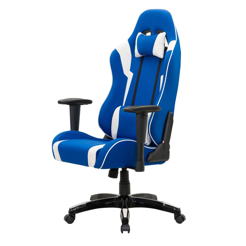 Blue and White High Back Ergonomic Gaming Chair. Picture 2