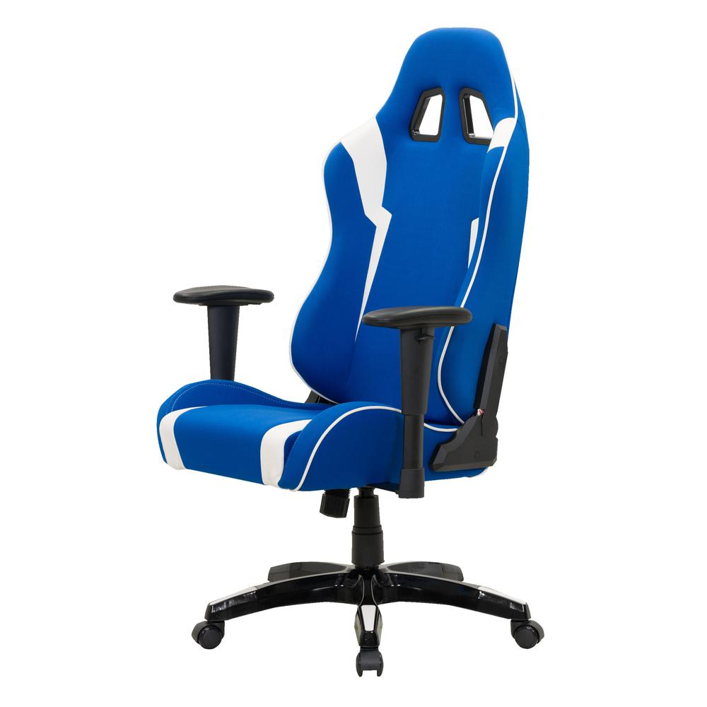 Blue and White High Back Ergonomic Gaming Chair. Picture 3