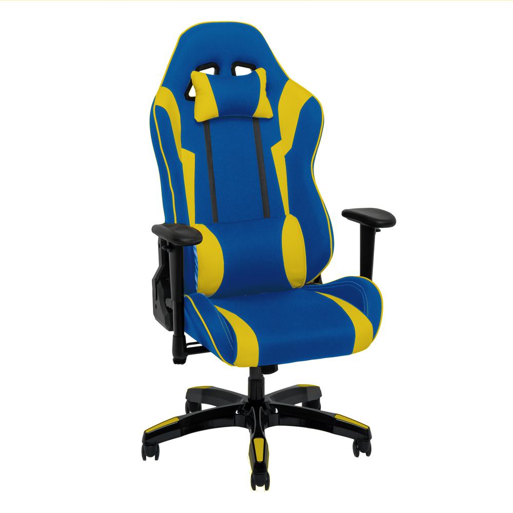 Blue and Yellow High Back Ergonomic Gaming Chair. Picture 1