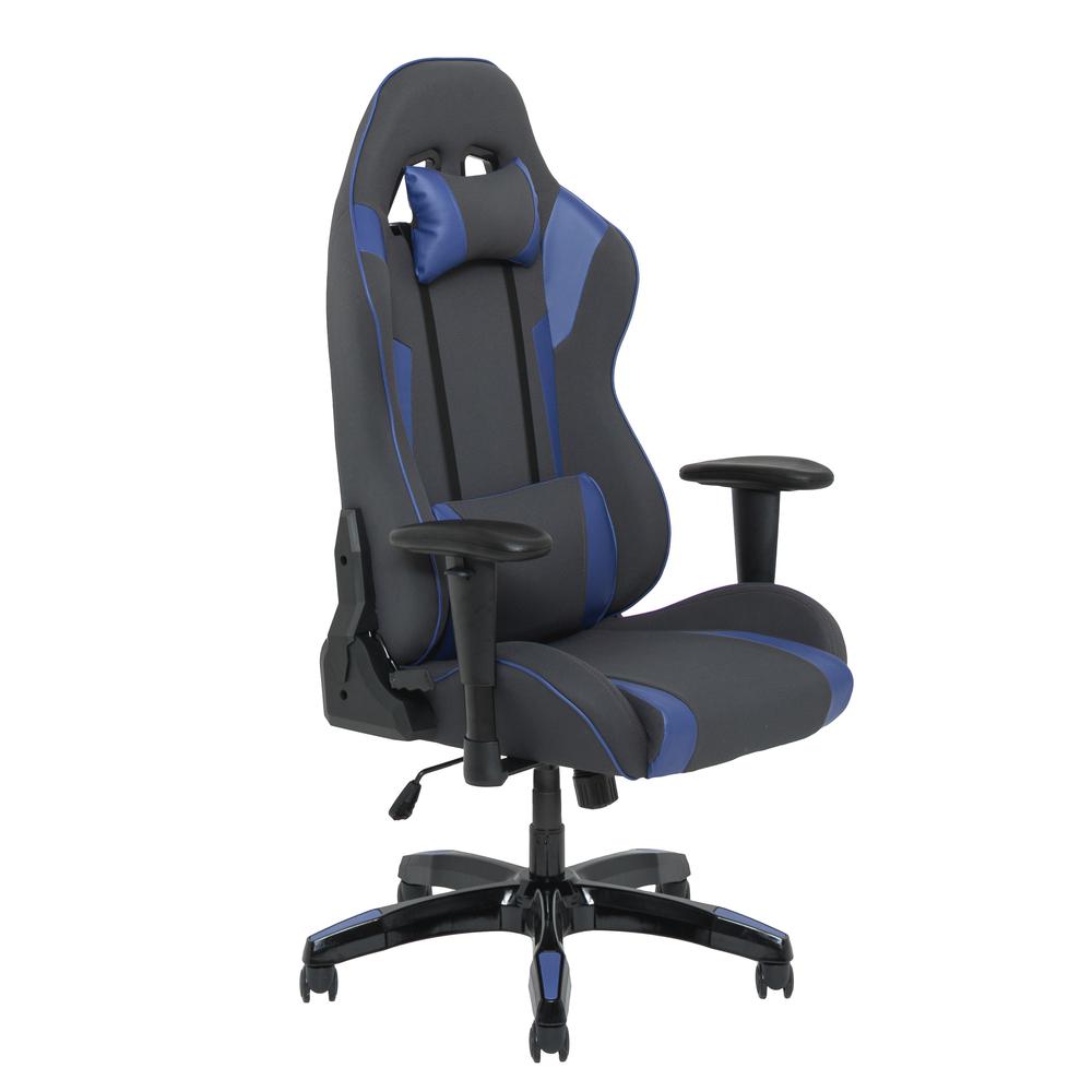 Grey and Blue High Back Ergonomic Gaming Chair, Height Adjustable Arms. Picture 1